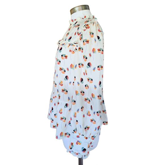 CROSBY by Mollie Burch Floral Ruffle Top Small Cream Multi Long Sleeve Swingy - Picture 4 of 9